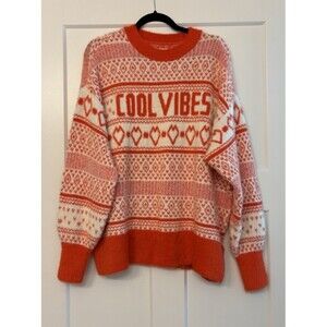 Aerie Oversized Fluffy Soft Sweater Size Medium Orange and White Cool Vibes NWT